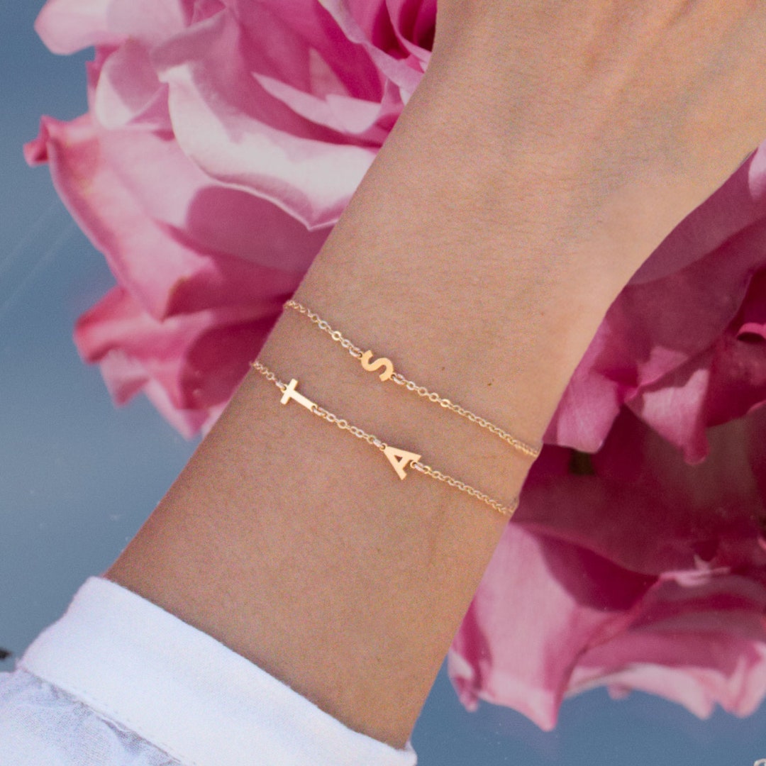 Custom Initial Bracelet Gold Sideways Initial Bracelet
