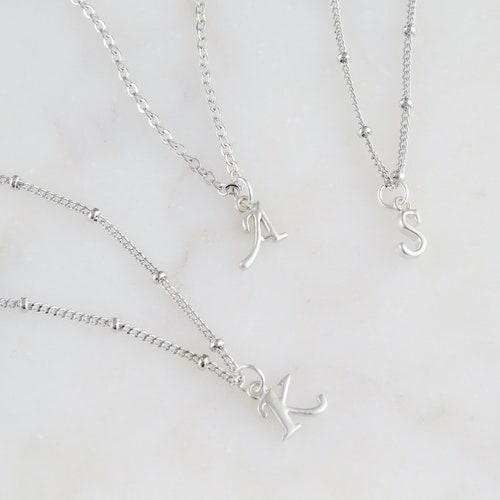 Cursive Initial Necklace Silver Initial 