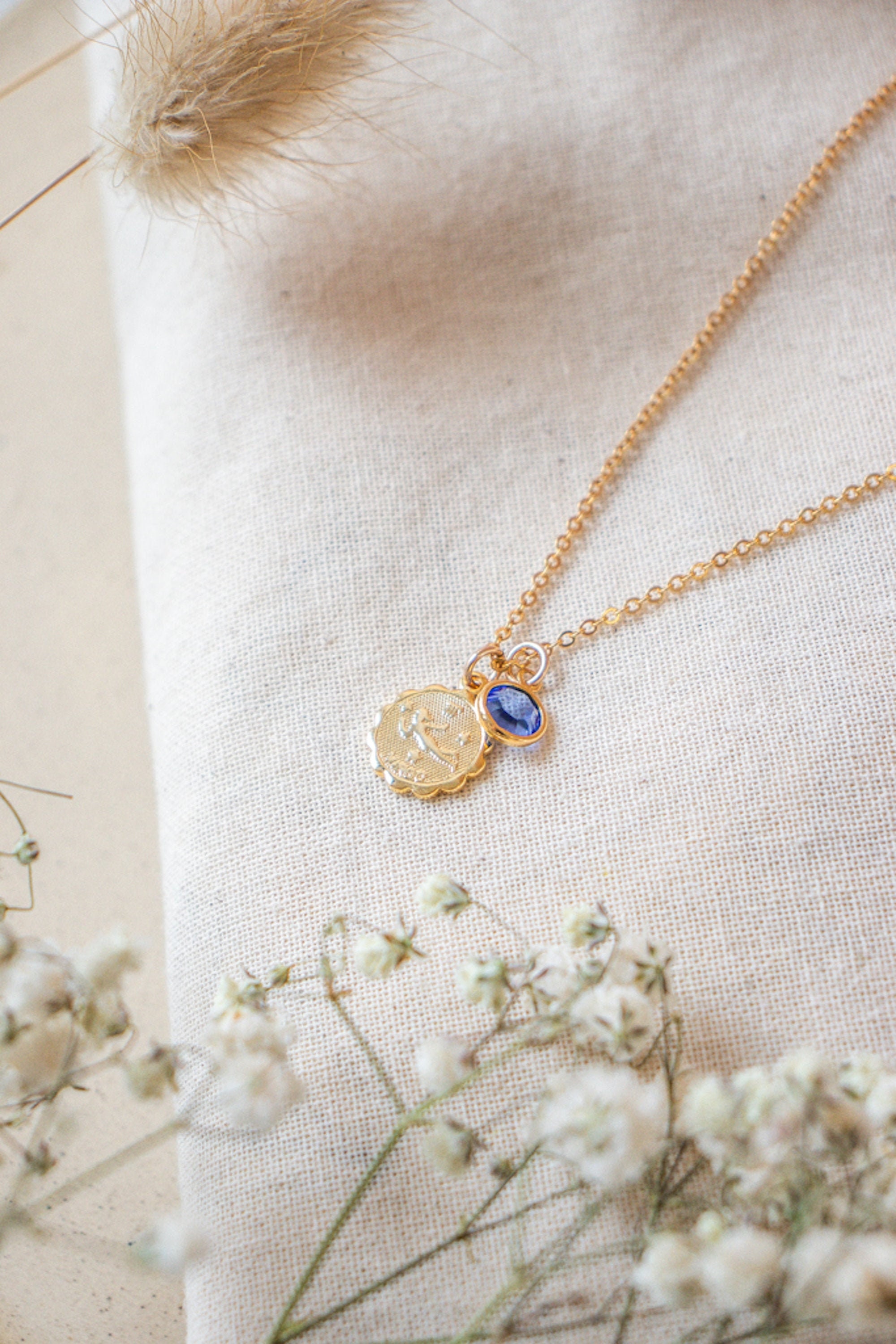 Zodiac and Birthstone Necklace | Horoscope Necklace | Personalized Je…
