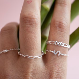 Initial Chain Ring Sterling Silver Personalized Ring Silver Monogram Ring Dainty Stacking Ring Minimalist Ring Mothers Day Gift image 3