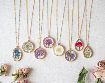 B-Listing: Minor Defects | Pressed Flower Necklace | Dried Flower Jewelry | Real Flower Necklace | Daisy Necklace