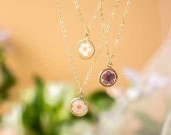 Collier fleurs pressées | Collier pour maman | Collier fleur véritable | Collier fleur en résine | Collier de demoiselle d'honneur