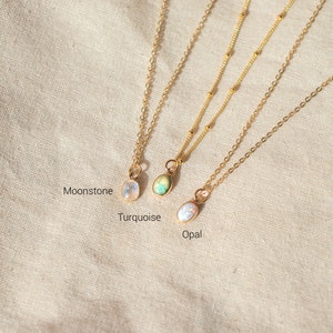 Dainty Gemstone Necklace Gold Opal Necklace Moonstone Necklace Turquoise Necklace Birthstone Necklace image 3