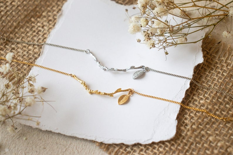 Gold Branch Bracelet Personalized Leaf Bracelet Boho Bracelet Gold Layering Bracelet Bridesmaid Gift Gift For Mom image 1