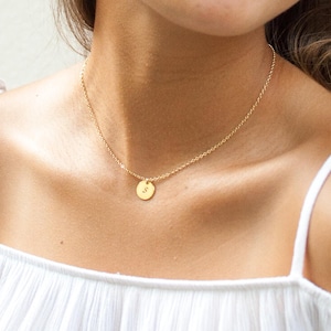 Initial Necklace Gold Letter Necklace Personalized Everyday Necklace Custom Necklace Gift for Mom Medium Coin Necklace image 2