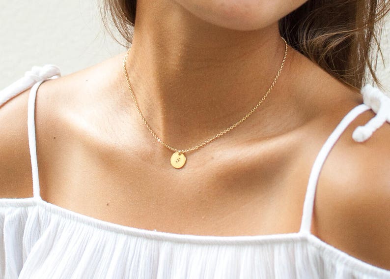 Initial Necklace Gold Letter Necklace Personalized Everyday Necklace Custom Necklace Gift for Mom Medium Coin Necklace image 2