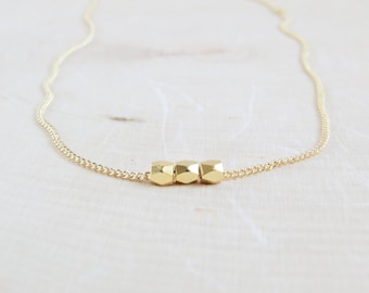 Tiny Gold Bead Necklace | Simple Gold Bead Necklace | Dainty Gold Bead Necklace | Minimalist Gold Bead Necklace