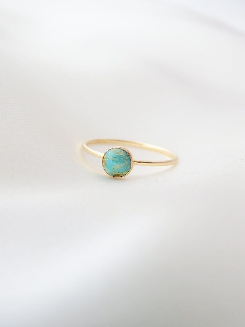 Turquoise Gemstone Ring December Birthstone Natural Stone Ring Dainty Gold Stacking Ring image 2