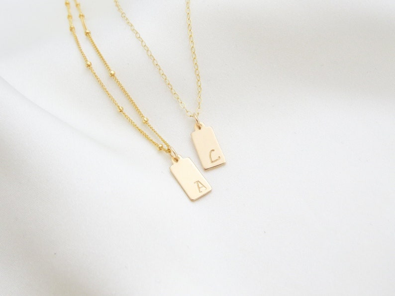 Initial Tag Necklace Personalized Gold Tag Necklace Gold Initial Tag Personalized Mom Gift Medium Tag Mom Necklace image 3