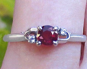 Precious Art Deco RUBY and DIAMONDS RING White Gold 14k size 6.5
