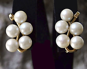 LOVELY Luminous 5 Akoya PEARLS Clip Back PENDIENTES 14k Gold Bride Engagement
