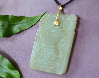 Antiguo gran inscrito chino tallado JADE colgante colgante placa amuleto