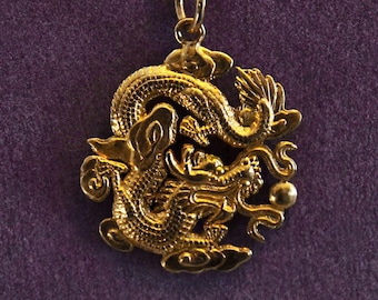 Ciondolo Drago Cinese 24k 999 Charm Charm Catena Charm Oro 22"