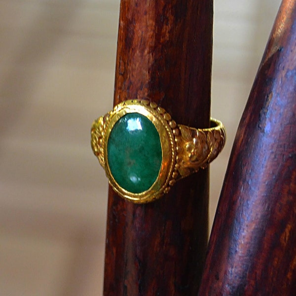Antique QING Chinese Export 22k Gold JADEITE Ring size 6.5