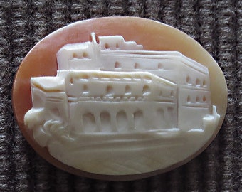 Antique FORTRESS Scene CAMEO Shell unset High Relief Hand Carved
