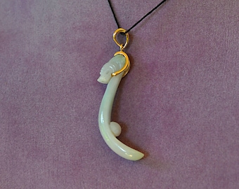 Raro colgante antiguo de JADEITE "DRAGON" Belt Hook 14k Gold PENDANT