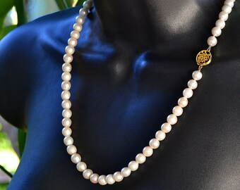 Vintage Chino Fu FORTUNE Akoya 7.12mm Collar PEARL con 14k ASIA 21"
