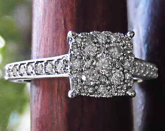 Furror Jacot (41) DIAMOND 10k White Gold Cluster ENGAGEMENT RING  Wedding Bridal size 7