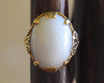Vintage MING'S Honolulu JADEITE Light Lavender White Cab RING 14k Sze 6