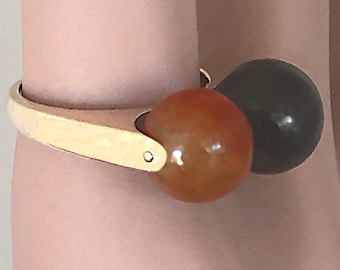 Moderne (2) 10mm JADE Balls 14k Gold RING size 6.5