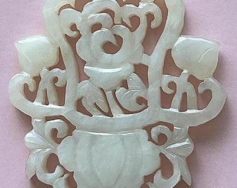 Antique MUTTONFAT Chinese Carved JADEITE PENDANT Plaque Amulet