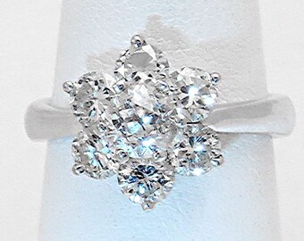 Fabuloso ART DECO (7) Diamantes 14k Anillo de Oro Blanco Compromiso Boda Bridal talla 4