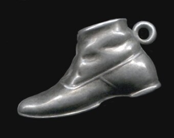 Rare Antique 1920's PUFFY Man's SHOE BOOT Silver Charm Pendant Fob European