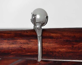 Art Deco AKOYA PEARL Silver RING Compromiso Aniversario de Boda talla 5