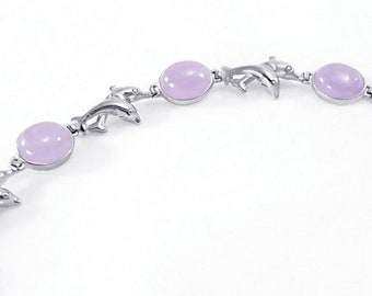 Chalcedony & Sterling Silver 925 DOLPHINS Bracelet Hawaii 7 1/2" long