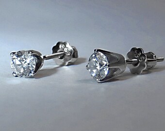 DIAMOND Stud EARRINGS 14k Blanco ORO Tornillo Trasero Postes perforados #1418