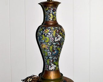 Antique Qing Dynasty CHINESE Export Reticulated Champlevé CLOISONNE electrified LAMP extra Large