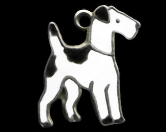 Rare Antique Art Deco 1920&#39;s Enamel FOX TERRIER CHARM Silver Pendant Fob European