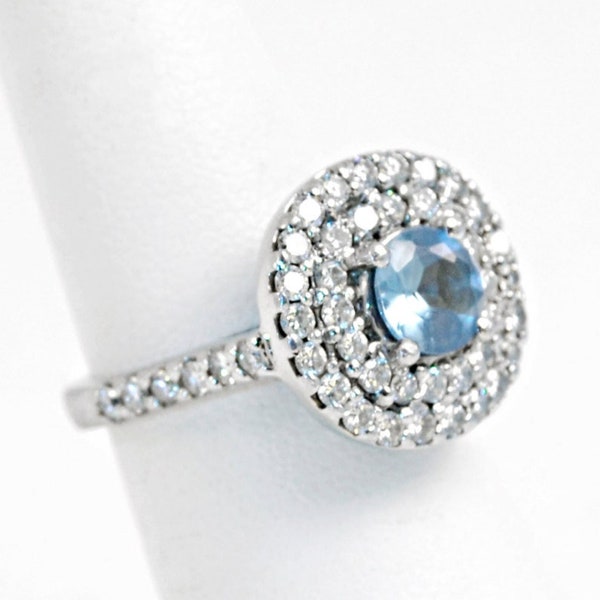 Estate Aquamarine, (50) Diamonds, Platinum CLUSTER RING  siize 4.5