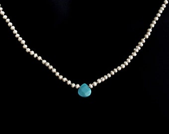 Faceted TURQUOISE and SEED Pearls 17" NECKLACE hand knotted