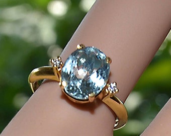 Sparkly Estate Facetado 2.47 cts AGUAMARINA y DIAMANTES ANILLO 18k talla 7