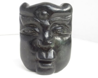Antigua asiática negra JADE Deidad Buda Cabeza Amuleto Talla estatuilla