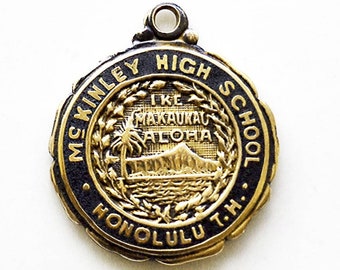 Antique/Vintage Dawkins Benny McKINLEY High Honolulu T.H. Charm Pendant 14k Enamel