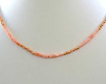 Estate New Hawaii Deep Sea Angel Skin CORAL Strand Gold Beads 14k Choker 18"