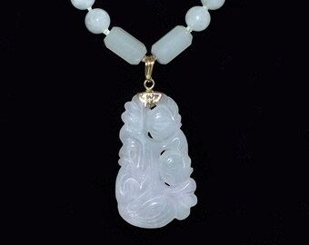 Finca China JADEITE y Nephrite Celadon y Colgante de Lavanda NECKLACE 25.4" 14K