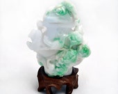 Floral and Birds Hand Carved CHINESE White and Apple Green JADEITE Urn Pot Opium Jar