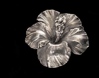 Vintage GUMPS Coleccionable Plata G.CINI Hibiscus Hawaiiana Pin de Broche Grande