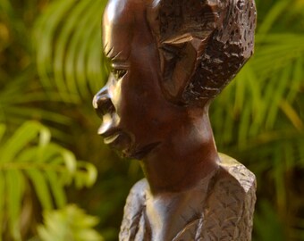 Collectible Vintage Mahogany WOOD Male Bust African Statue 7 3/4" X 3 3/4"