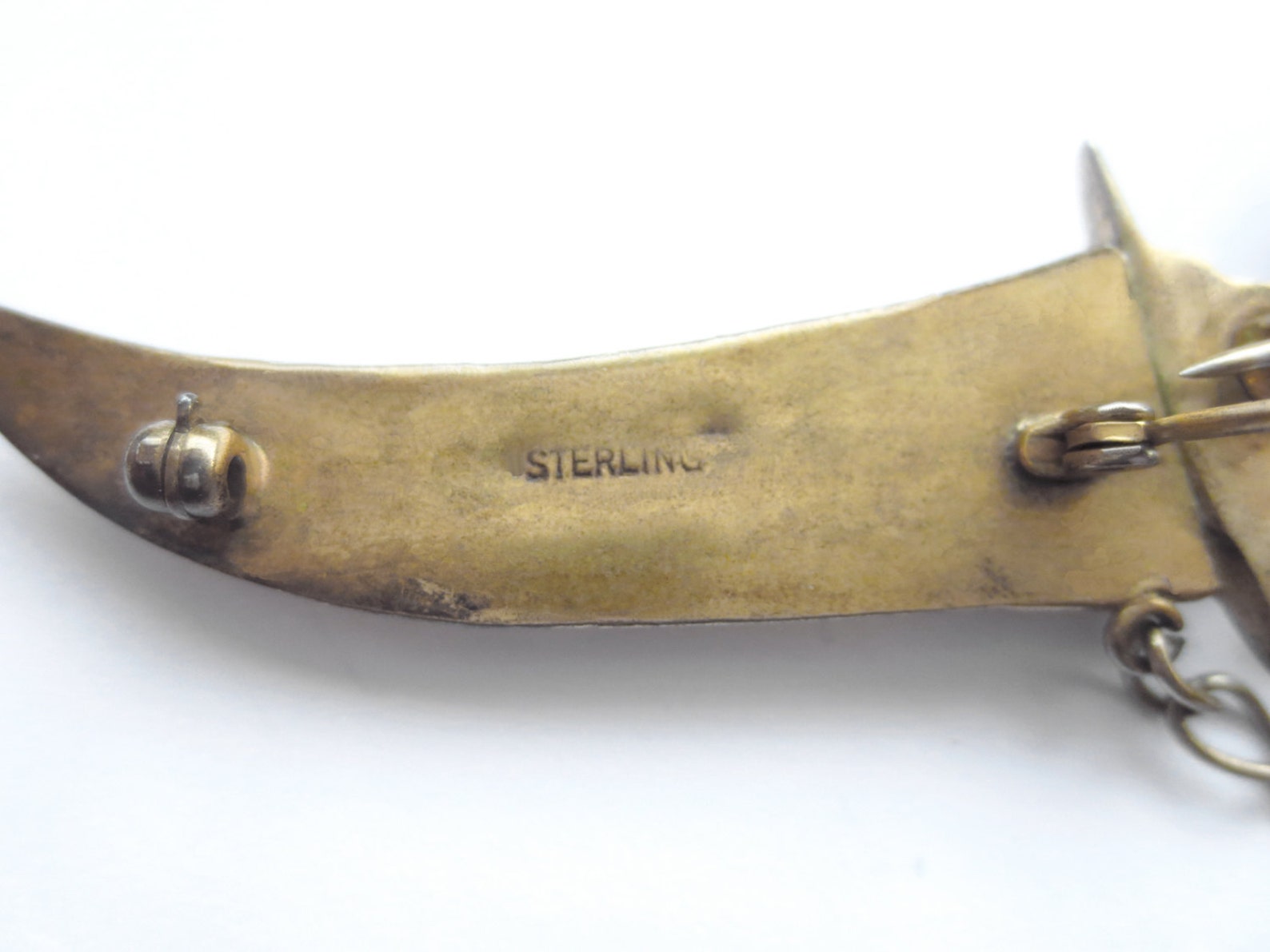 Antique Large CORUNDUM (ruby/sapphire) Silver Vermeil DAGGER BROOCH Pin ...