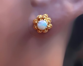 Antique Chinese OPAL Cabochon 22K STUDS Post Earrings