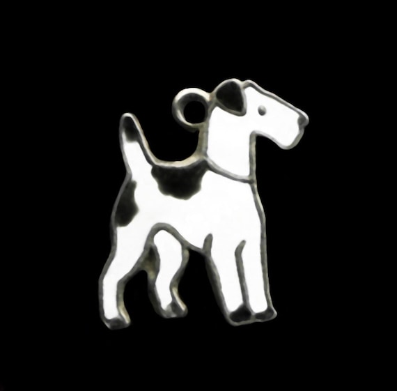 Rare Antique Art Deco 1920's Enamel FOX TERRIER C… - image 1