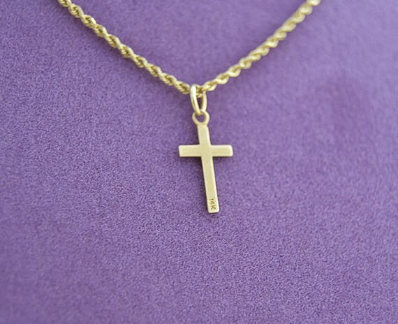 14K Gold Petit CROSS and 14K 18" Rope CHAIN - image 2