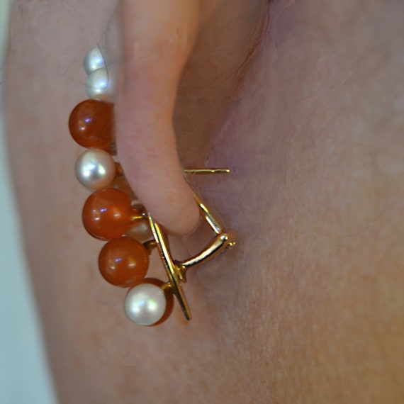 Estate Akoya PEARLS and CARNELIAN French Post Bac… - image 2