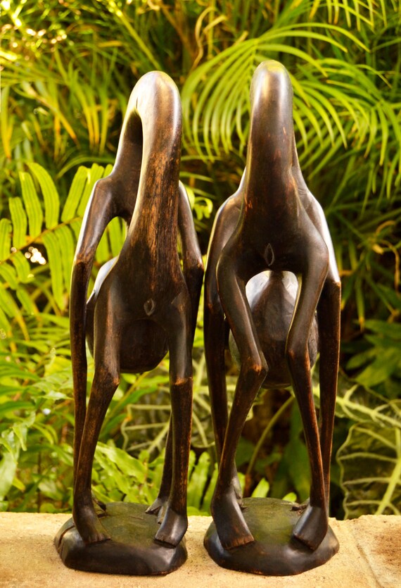 コレクターアイテム (2) アンティーク木製アフリカ彫像 - ブックエンド