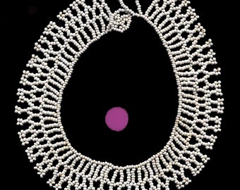 FABULOUS Handmade seed bead White BEADED Choker COLLAR Necklace 13 3/4"
