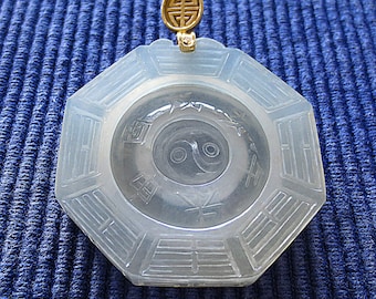 Chinese 3 Floating JADE Bagua 12 Earthly Branches Feng Shui Tai Chi 14k Enhancer PENDANT